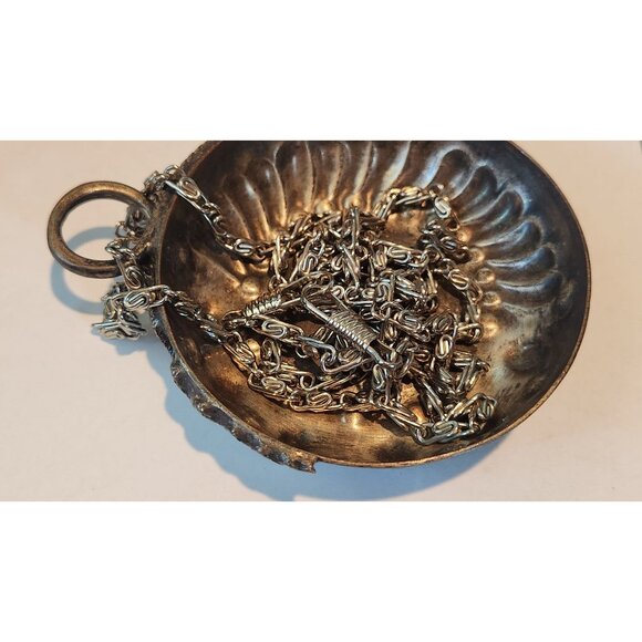 Sommeliers tasting cup with Chain 45"  Snake Design Thumb Ring  shallow silver - Picture 2 of 14